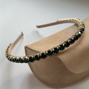Emerald Green Crystal Headband with Gold Tone Hardware OS